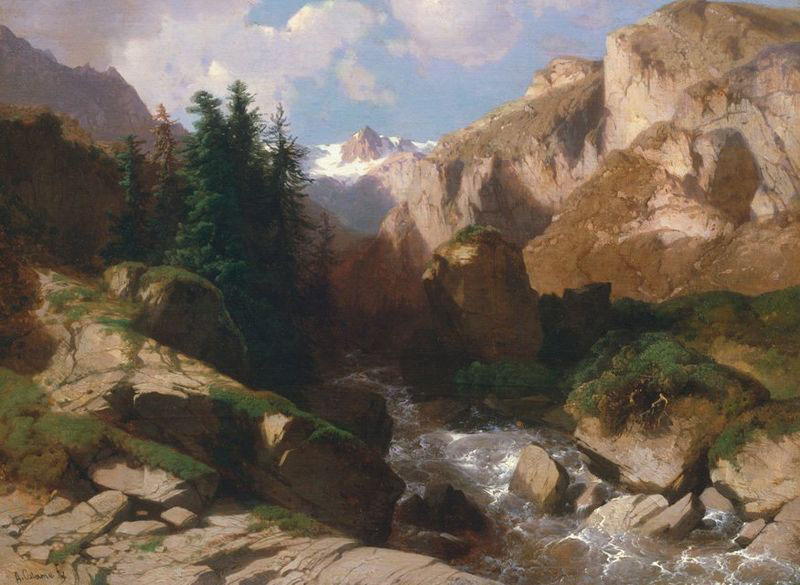 Mountain Torrent oil on canvas painting by Alexandre Calame, about 1850-60
